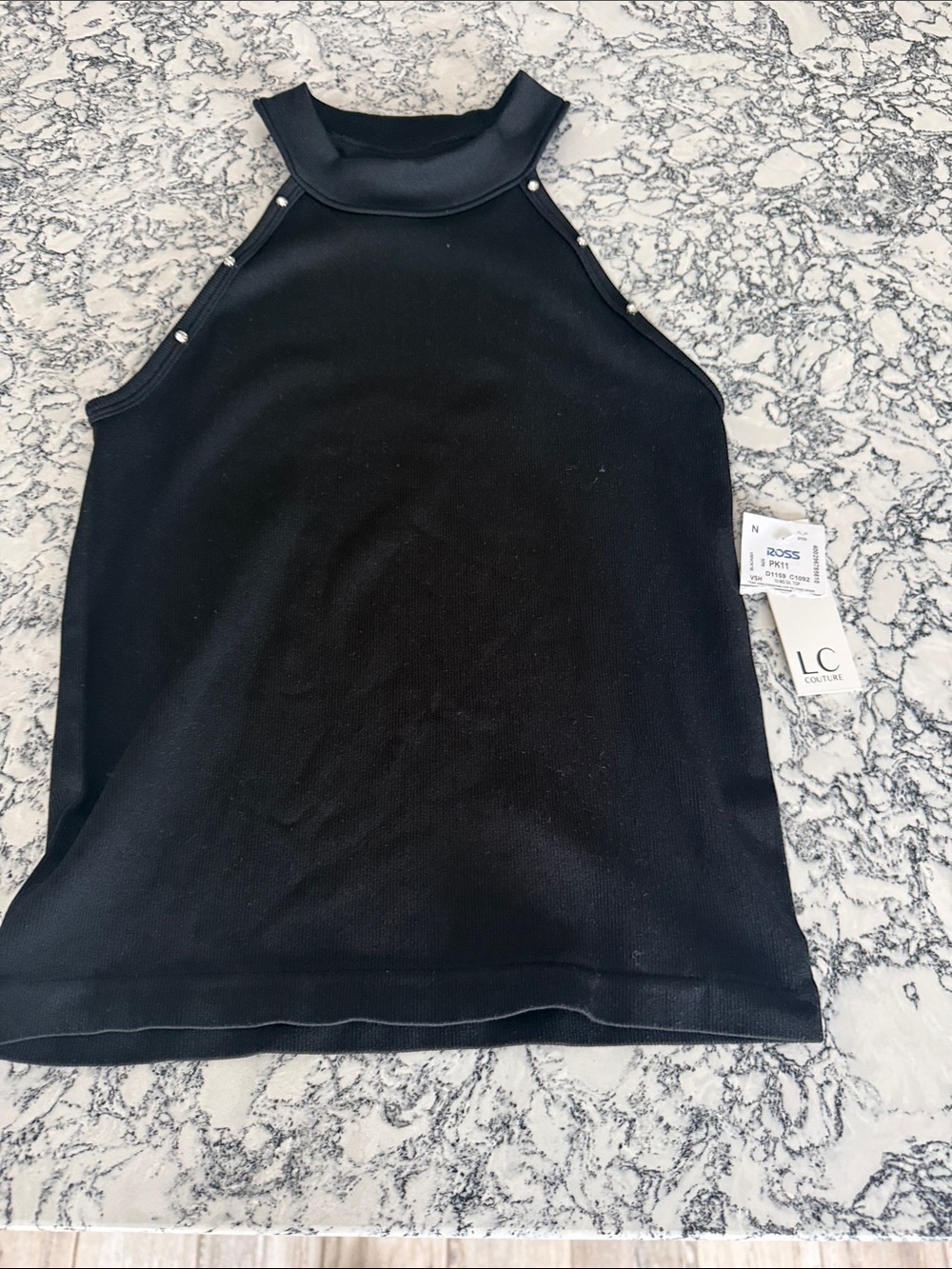 Black Halter Tank Top with Diamond Detail